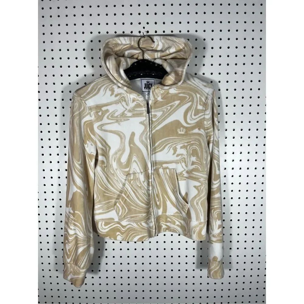 Juicy Couture beach wood print zip up hoodie size M